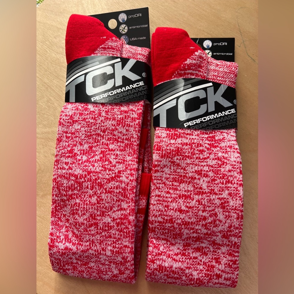 TCK Large Athletic Red and White Performance Socks 2 pair NEW